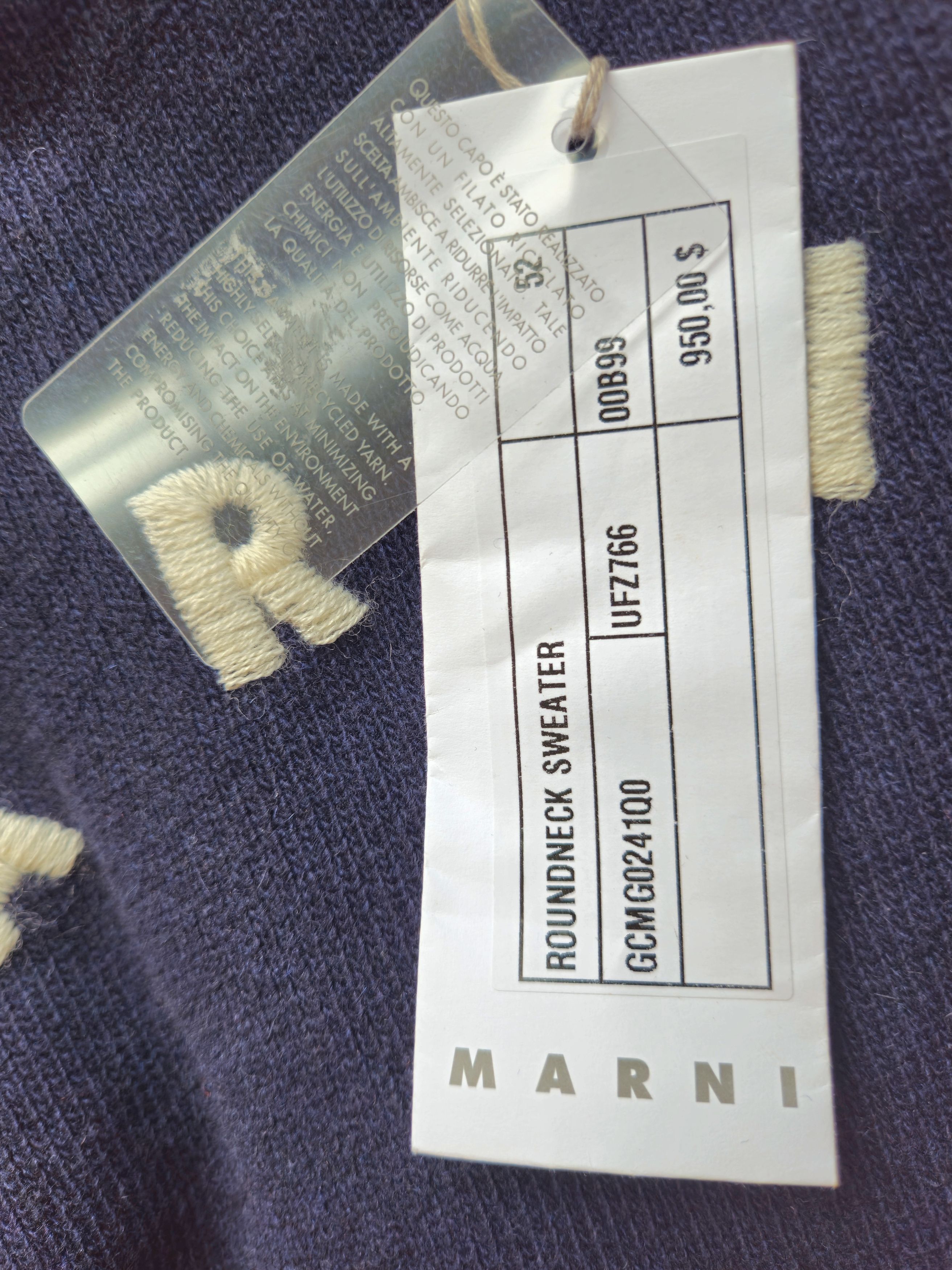 Marni Marni Men's Navy Logo Wool Cashmere Blend Sweater Size 52 Size US XL / EU 56 / 4 - 6 Thumbnail