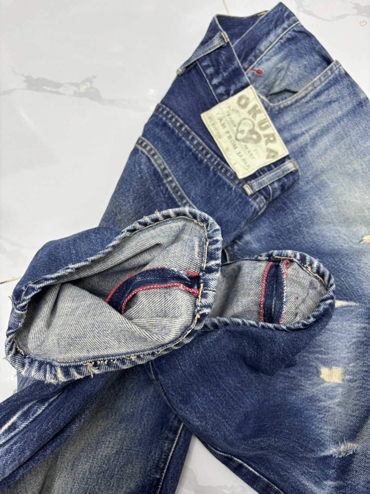 Okura 🔥OKURA SELVEDGE DISTRESSED DENIM JEANS HOLLYWOOD RANCHMARKET Size US 26 / EU 42 - 9 Thumbnail