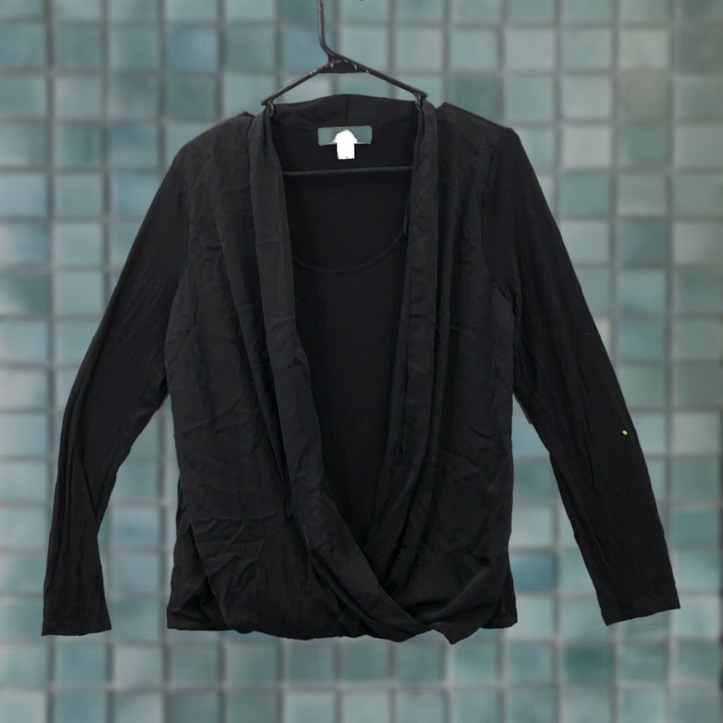 Michael Kors Michael Kors Womens T-Shirt Black Wrap V-Neck Pullover Knit Long Sleeve Size L Size L / US 10 / IT 46 - 1 Thumbnail