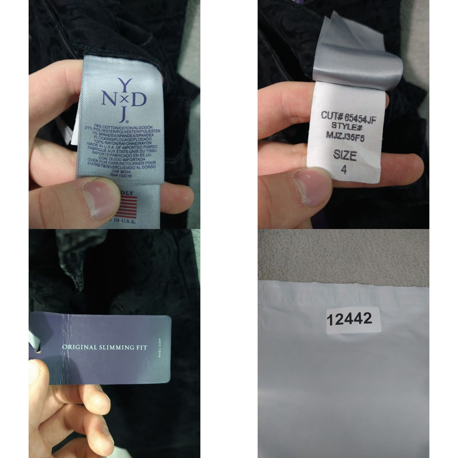 NYDJ NYDJ Jeans Womens 4 Black Velour Paisley Slim Straight Mid Rise Stretch Shirt? Size 27" / US 4 / IT 40 - 8 Thumbnail