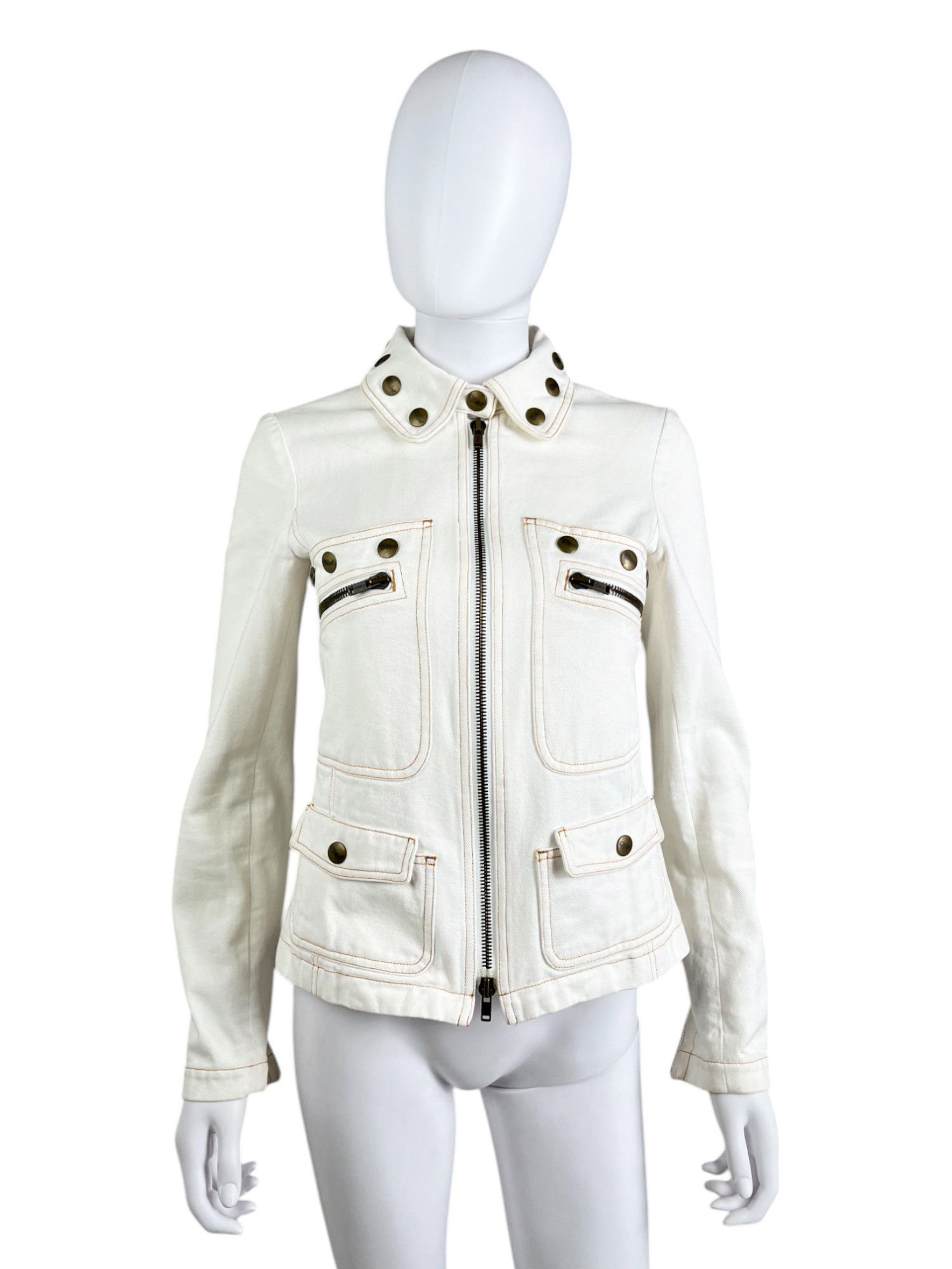 Chloe by Phoebe Philo S/S 2004 White Cotton Studded Jacket Size S / US 4 / IT 40 - 1 Thumbnail