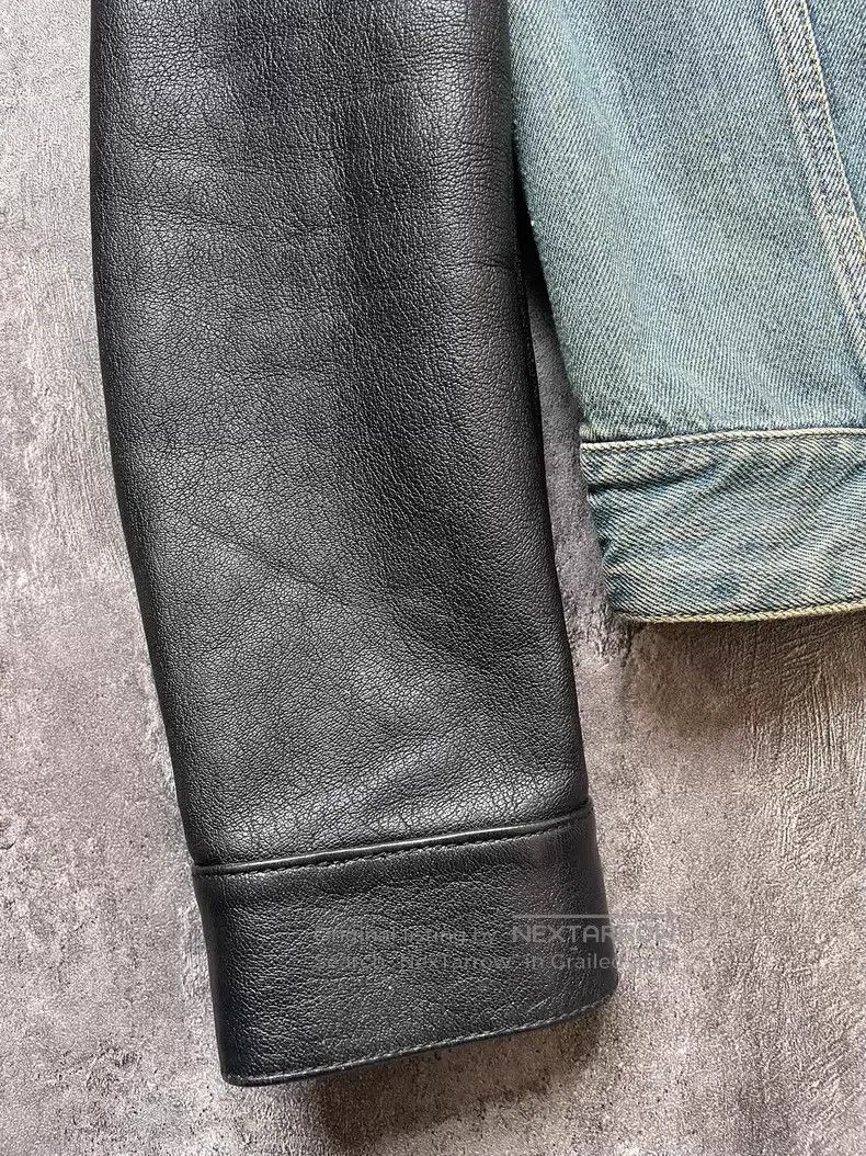 Saint Laurent Paris Saint Laurent Paris Leather Sleeve Patched Denim Jacket Size US S / EU 44-46 / 1 - 3 Thumbnail