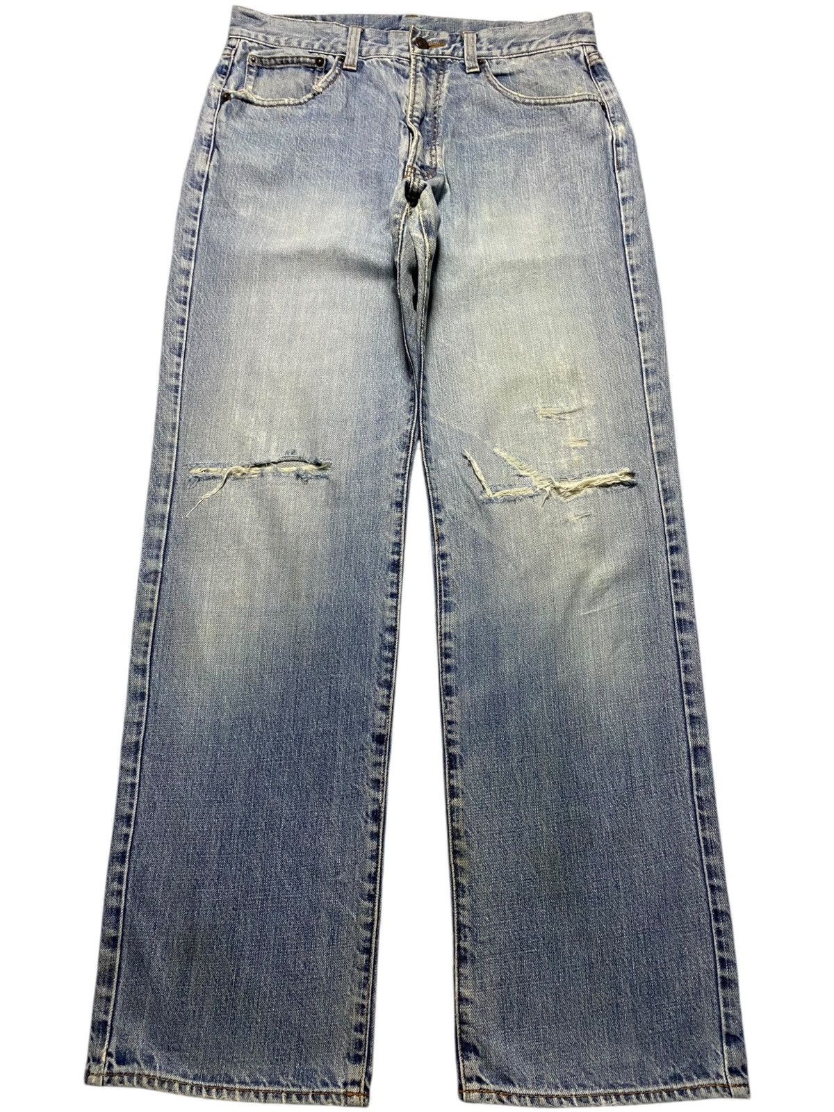 Japanese Brand Vintage Bobson Blue Faded Wash Distressed Loose Jeans Size US 31 - 1 Thumbnail
