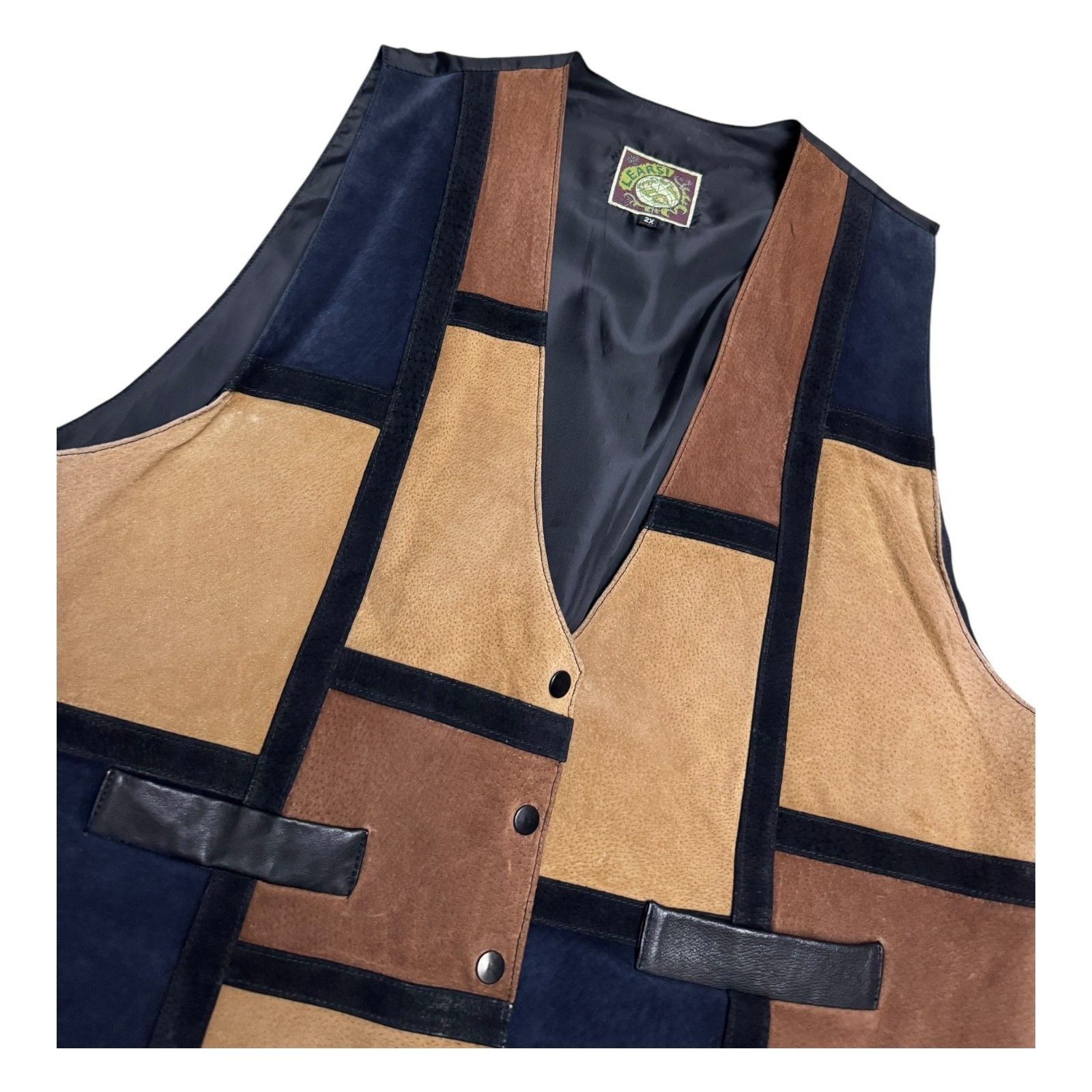 Vintage VINTAGE LEARSI Genuine Leather 90s Patchwork Casual Vest 2X Size XXL / US 16-18 / IT 52-54 - 3 Thumbnail