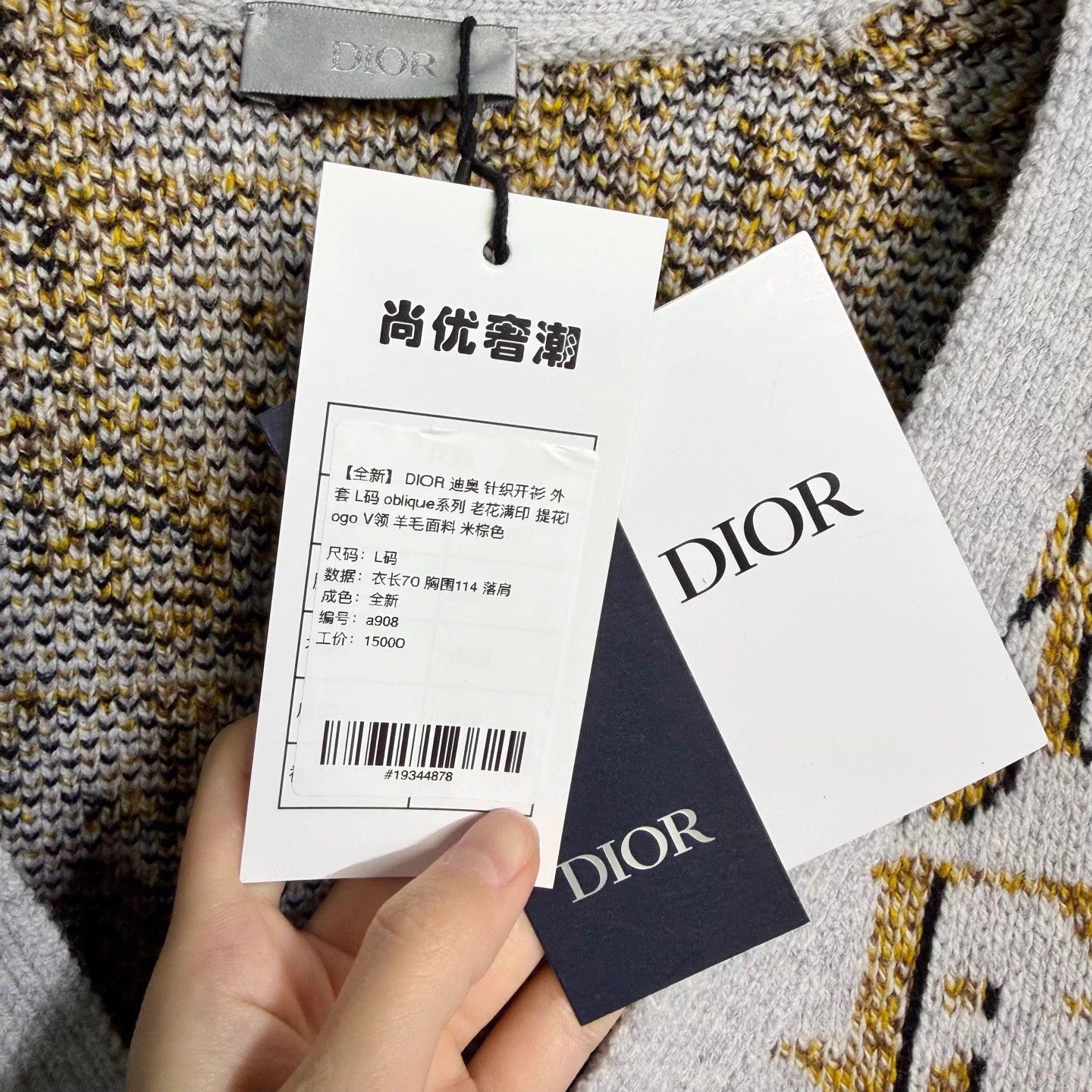 Dior DIOR Oblique Jacquard V-neck Wool Cardigan Beige L Size US L / EU 52-54 / 3 - 5 Thumbnail