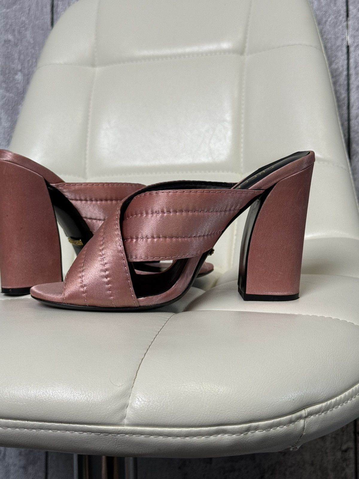 Gucci Gucci Crossover Satin Quilted Mule Sandals Block Heel Slides Size US 9 / IT 39 - 12 Thumbnail