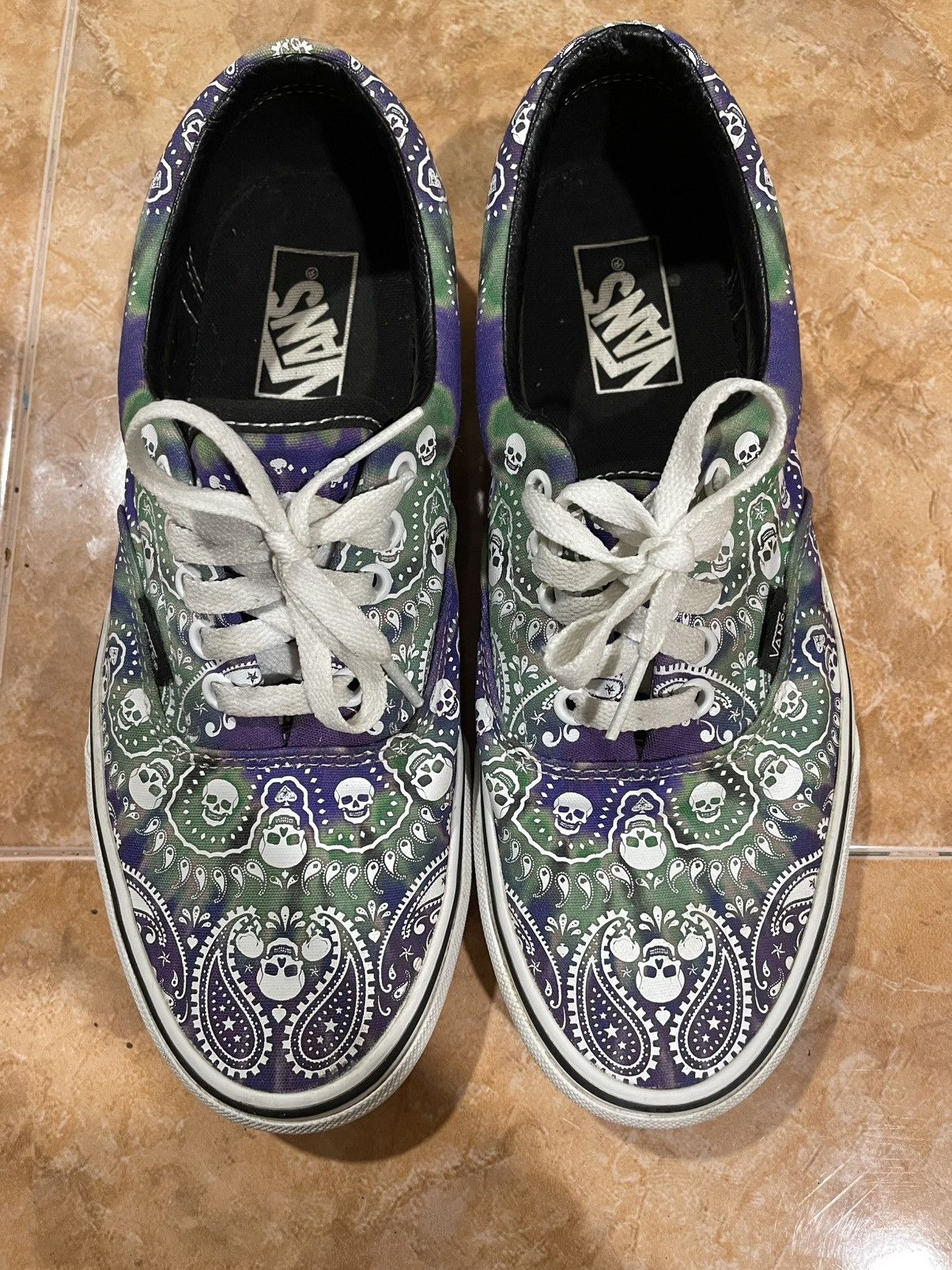 Flip Skateboards × Vans Vans Era Bandana Skull Print Green Purple - Rare Size US 7 / EU 40 - 1 Thumbnail