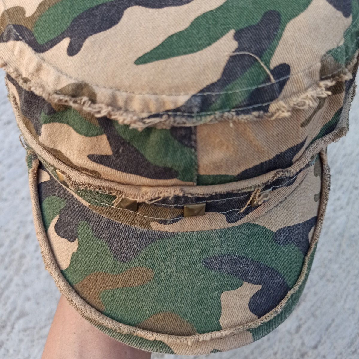 Hunter Army Cadet Hat Punk Distressed Poem Studded y2k style Size ONE SIZE - 8 Thumbnail