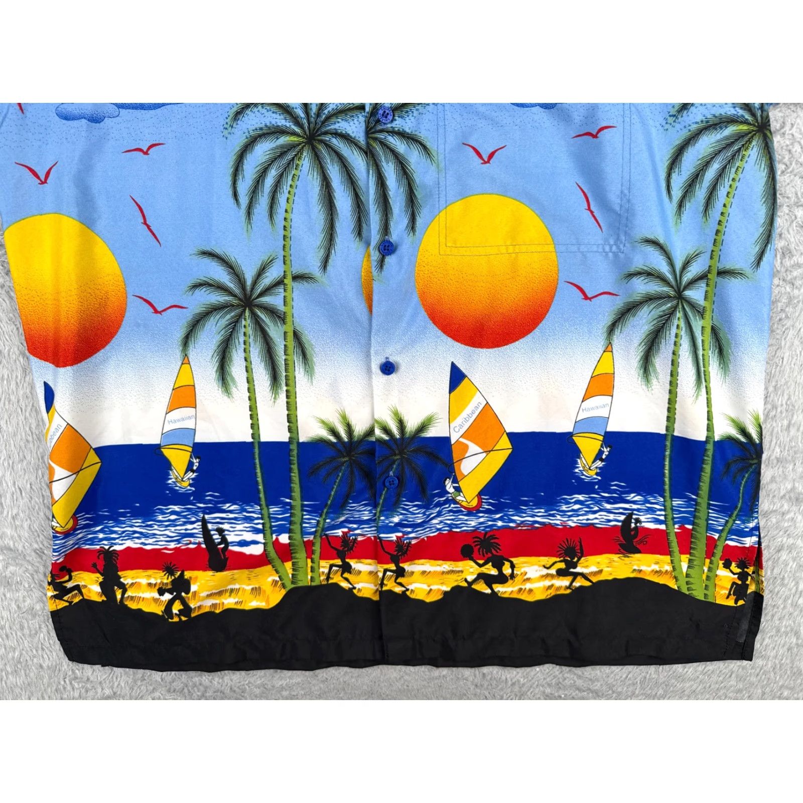 Vintage Happy Bay Shirt Men Large Blue Palm Tree 100% Terivoile Sunset Beach Hawaiian Size US L / EU 52-54 / 3 - 5 Thumbnail
