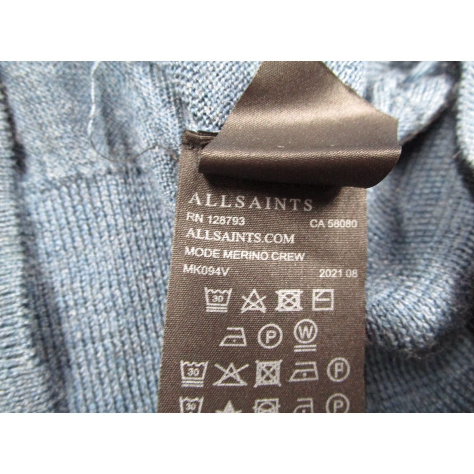 Allsaints AllSaints Sweater Mens Medium Blue Merino Wool Crew Pullover Knit with Ramskull Logo Size US M / EU 48-50 / 2 - 5 Thumbnail