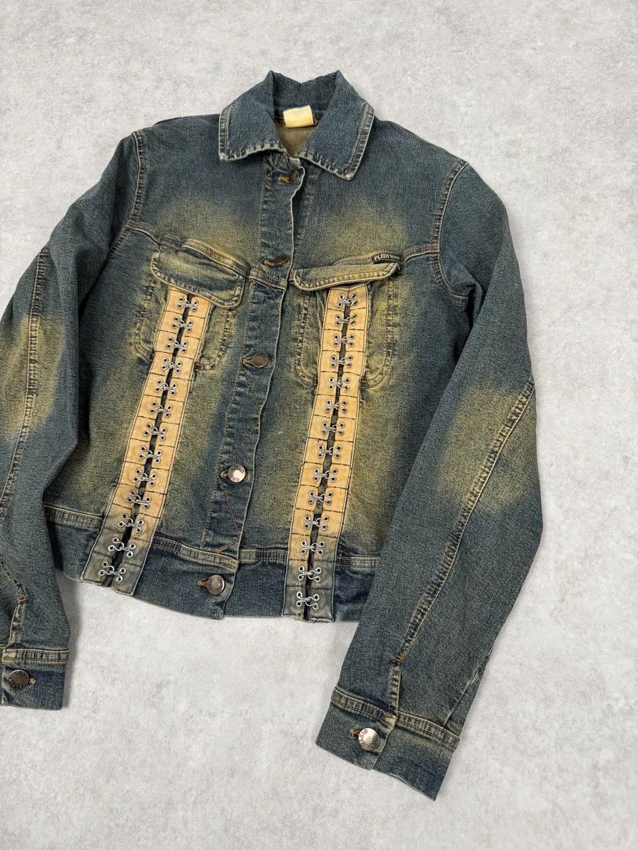 Vintage 2000s Plein Sud Metal Hook Laced Raw Denim Jacket Size S / US 4 / IT 40 - 6 Thumbnail