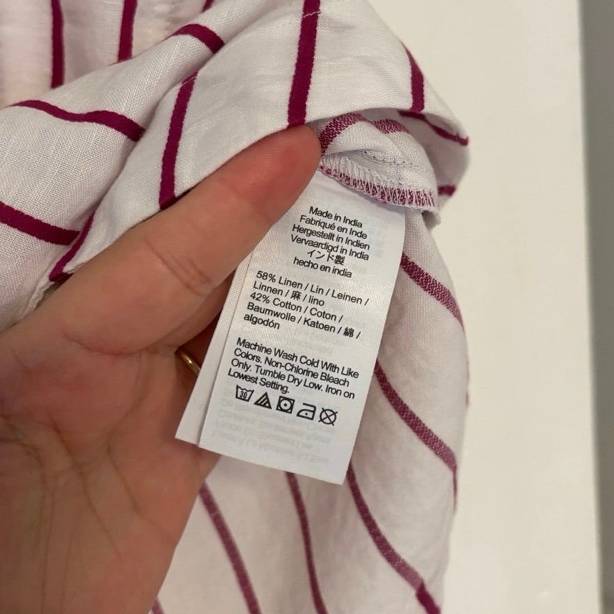 Madewell NWT Madewell Collar Shirt in Linen-Cotton Dark Rose Stripe L Size L / US 10 / IT 46 - 6 Thumbnail