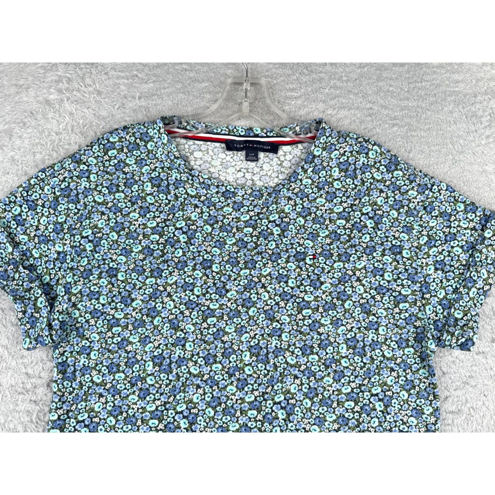 Tommy Hilfiger Tommy Hilfiger Shirt Women Small Blue Floral Crew Neck Cotton Blend Short Sleeve Size S / US 4 / IT 40 - 4 Thumbnail