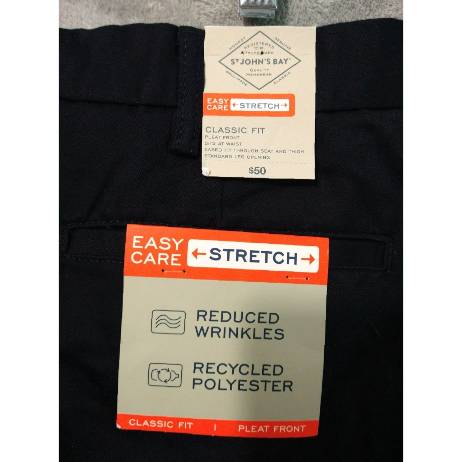 Vintage St John's Bay Pants Mens 38x30 Black Chino Classic Fit Pleated Easy Care Stretch Pants Mens Regular 38 Black Classic Chino Size US 38 / EU 54 - 7 Thumbnail