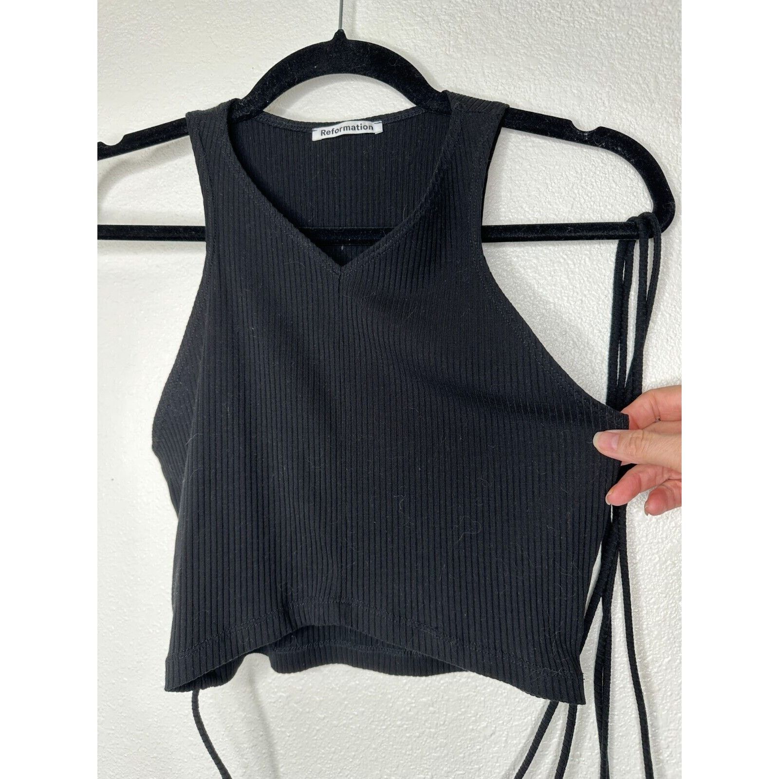 Reformation Reformation Black Knit V-Neck Crop Tank Tie Wrap Waist S Size S / US 4 / IT 40 - 5 Thumbnail