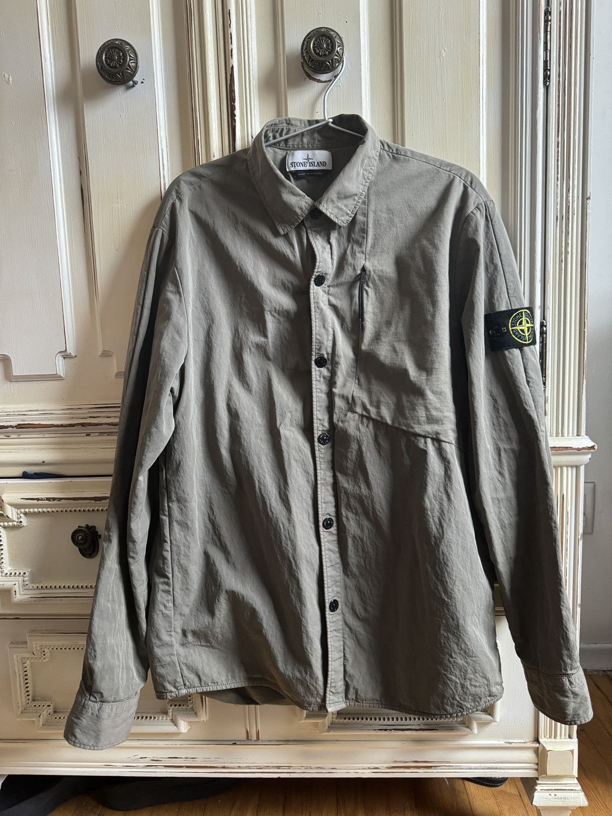 image of Stone Island Cotton-Blend Overshirt In Olive/sage in Green, Men's (Size Medium)