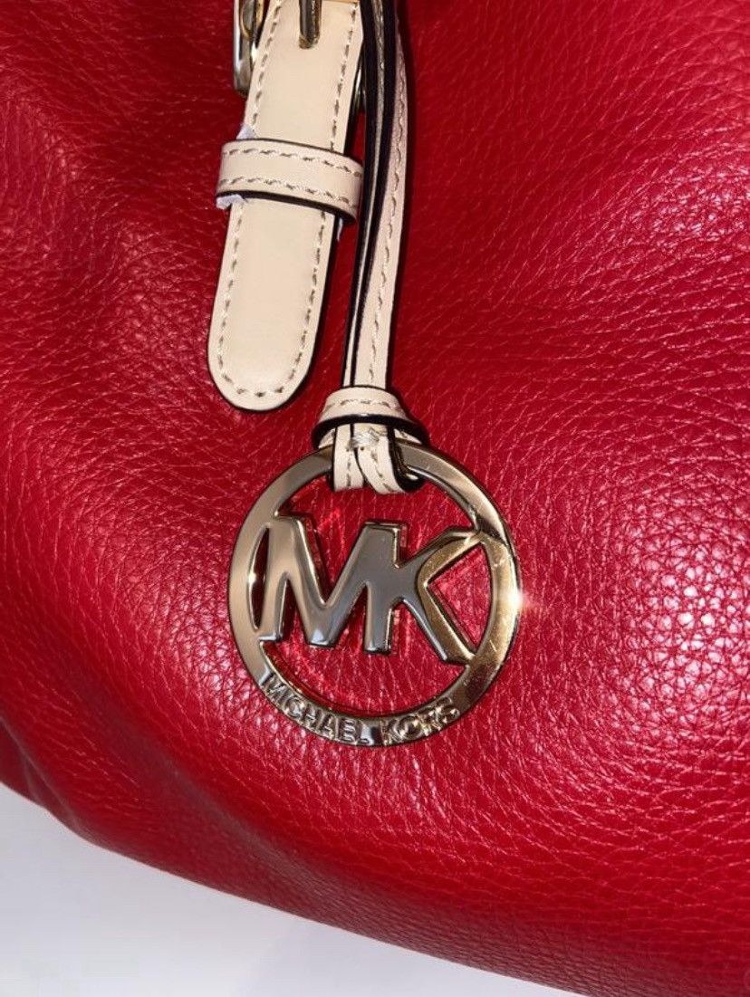 Michael Kors Michael Kors Red Pebbled Leather Shoulder Bag with MK Charm Size ONE SIZE - 6 Thumbnail