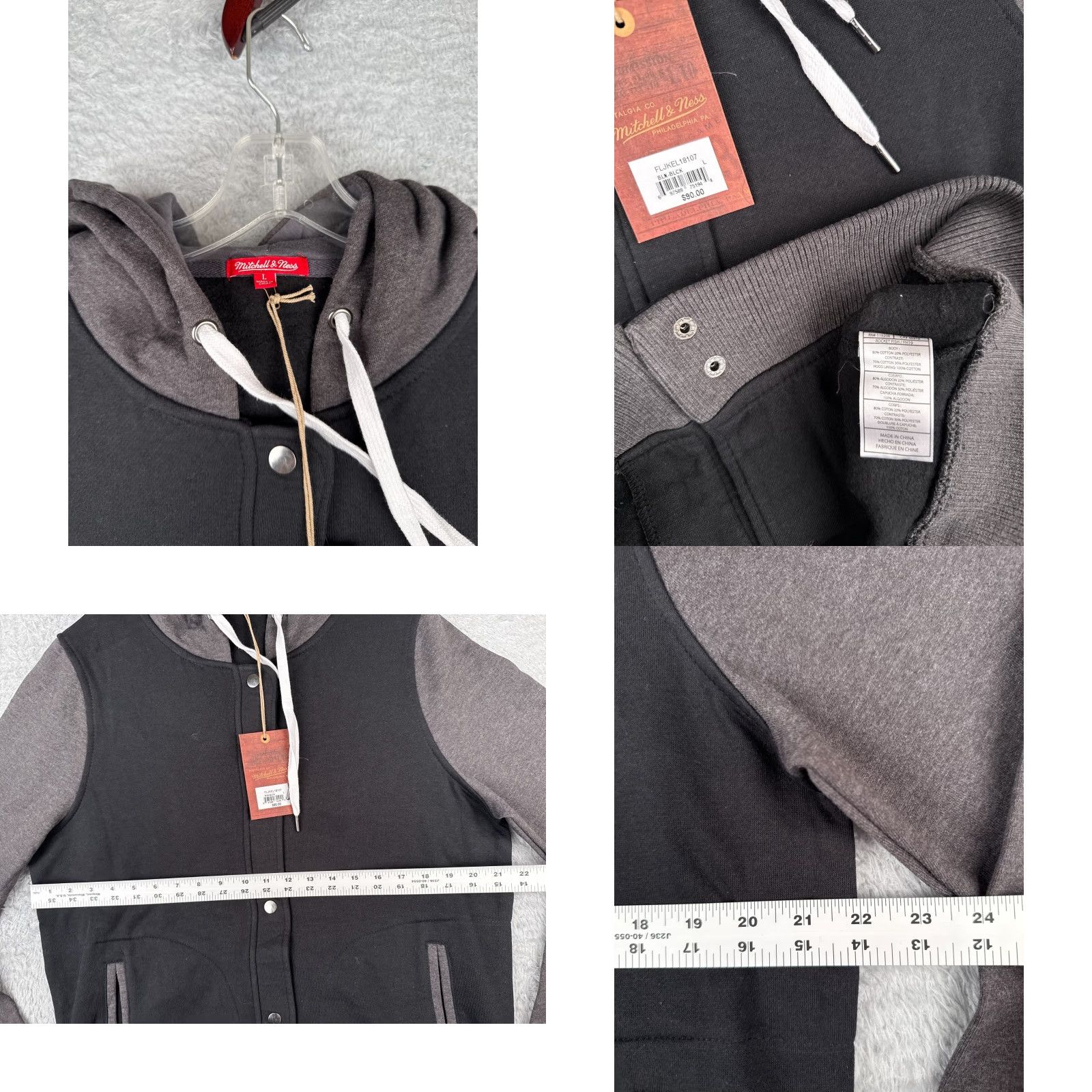 Mitchell & Ness Mitchell & Ness Varsity Jacket Adult Large Black Gray Fleece Lined Hooded Cotton Size US L / EU 52-54 / 3 - 8 Thumbnail