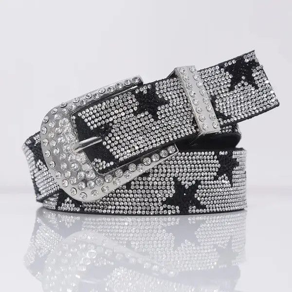 Japanese Brand Shiny Rhinestone Star Pu Leather Belt Size ONE SIZE - 1 Thumbnail