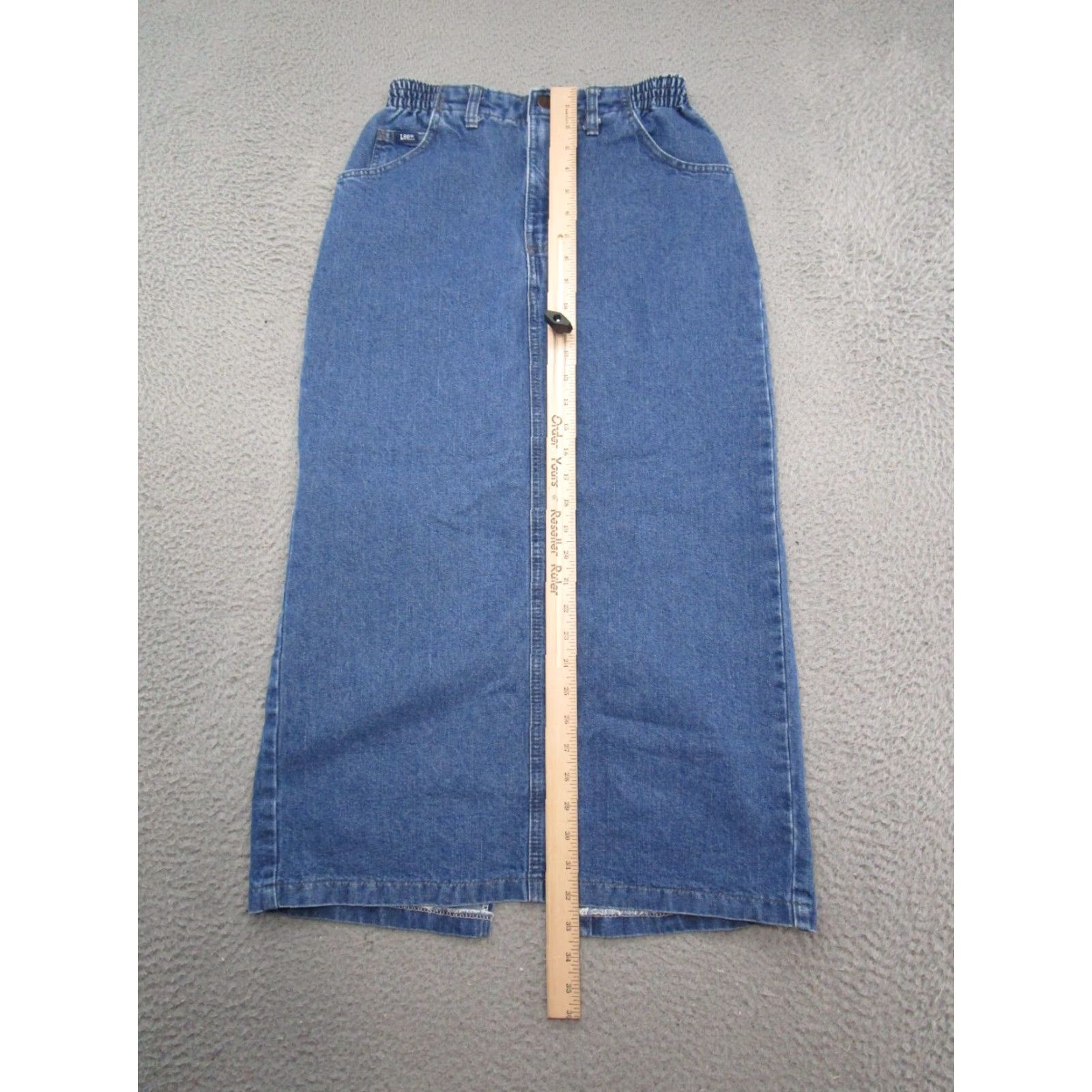 Lee VINTAGE 90s Lee Denim Skirt Women's Size 6 Elastic Waist Long Straight & Pencil Blue 90s Theme Womens Size 28" / US 6 / IT 42 - 5 Thumbnail