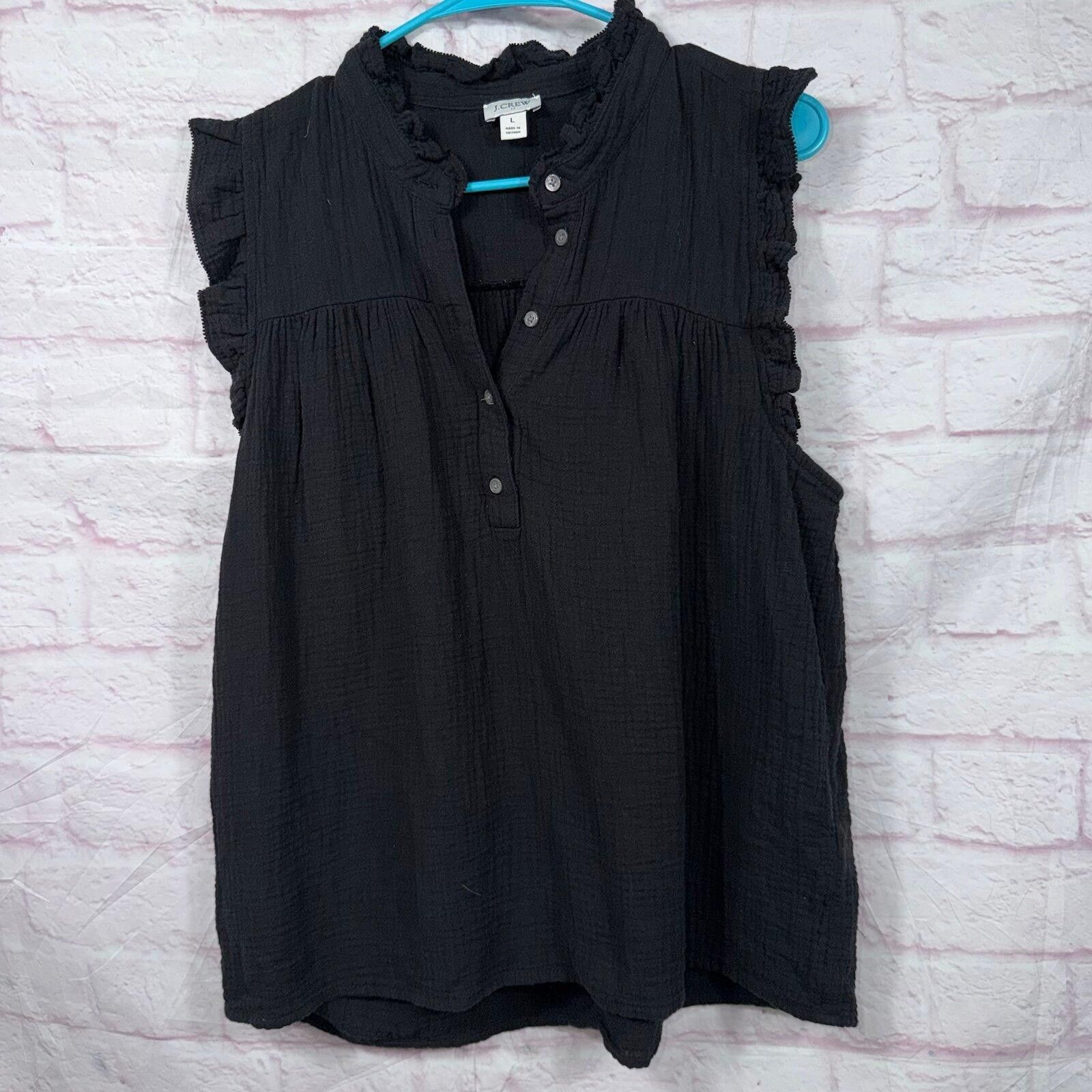 J.Crew J.Crew Women's Black Sleeveless Ruffle Blouse - Size L Size L / US 10 / IT 46 - 1 Thumbnail