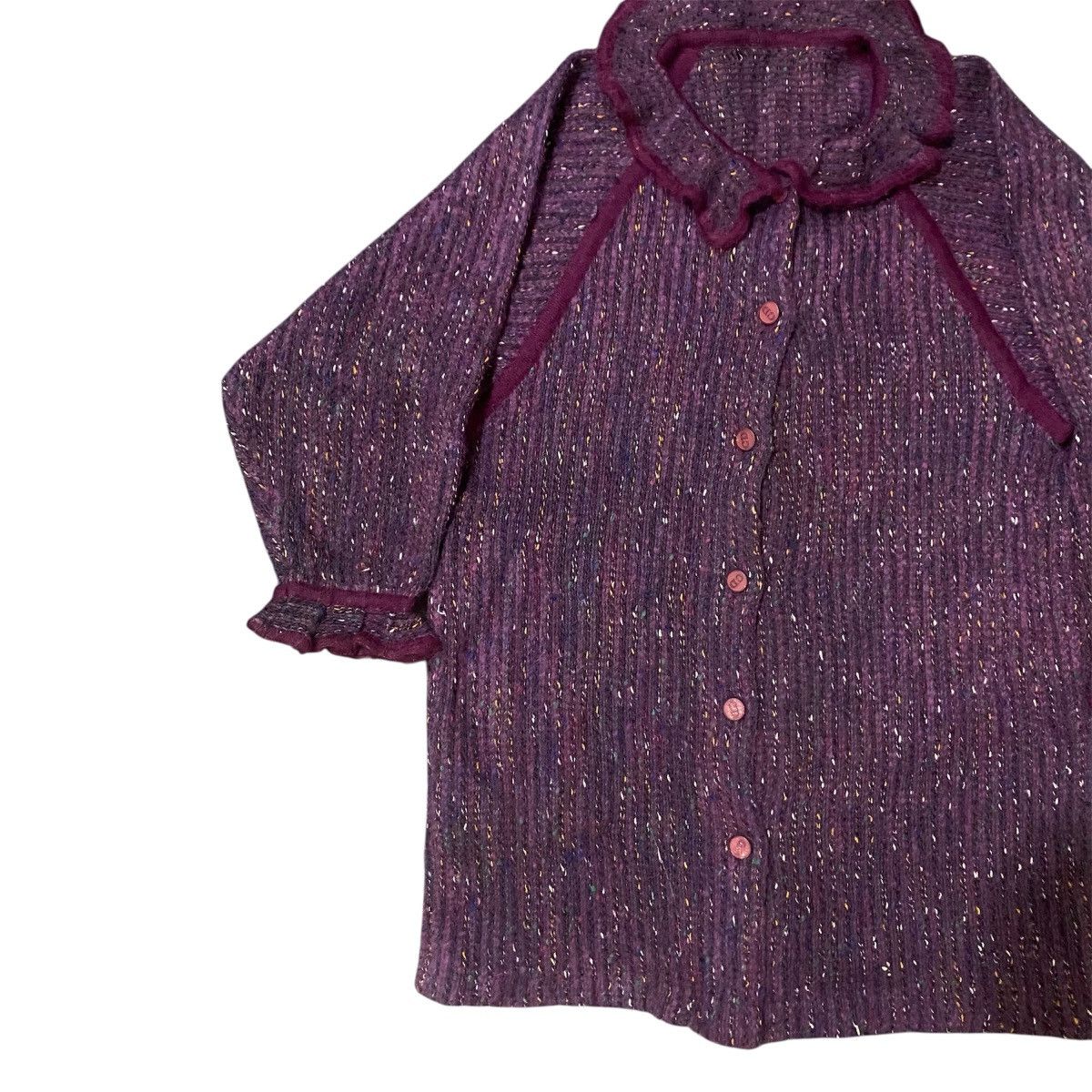 Christian Dior Monsieur Vintage Christian Dior Purple Metallic Ruffled Collar Blouse Size L / US 10 / IT 46 - 7 Thumbnail