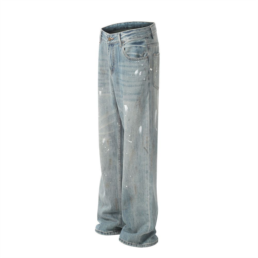 Japanese Brand × Jean Men's punk trend loose washed wide-leg ink-splashed jeans Size US 32 / EU 48 - 2 Thumbnail