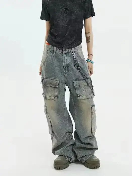 y2k baggy cargo hiphop faded pants