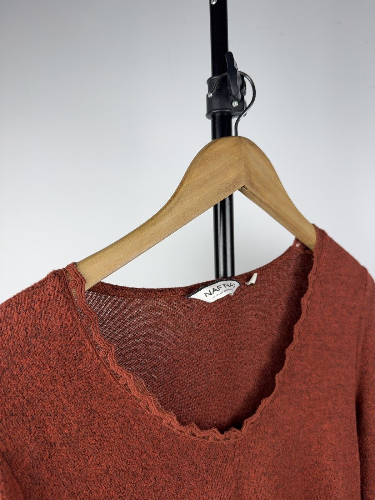 Japanese Brand 00s NAF NAF Romantic Terracotta Knit Top with Lace Trim S Size S / US 4 / IT 40 - 3 Thumbnail
