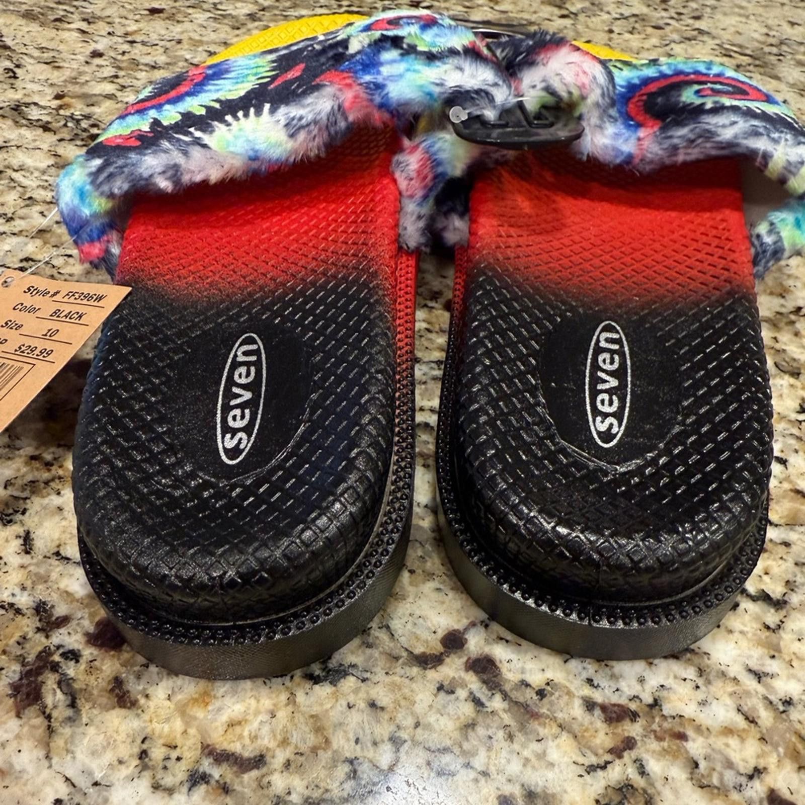Seven 7 Seven tie dyed faux fur rainbow colored slides Size 10 Size US 10 / IT 40 - 4 Thumbnail