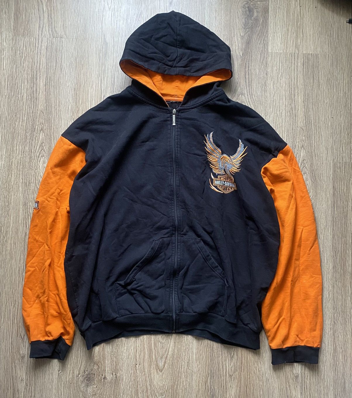 Harley Davidson × Vintage Crazy Vintage Y2K Harley Davidson Big Sleeve Zip Up Hoodie Size US XL / EU 56 / 4 - 1 Thumbnail