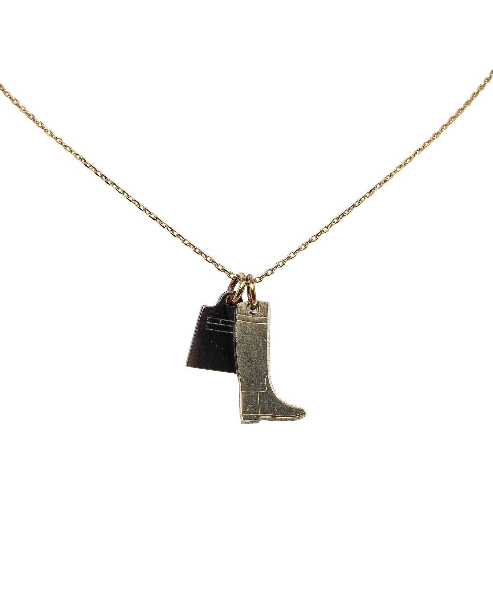 image of Hermes Gold-Tone Horn Pendant Necklace With Lobster Claw Closure, Women's