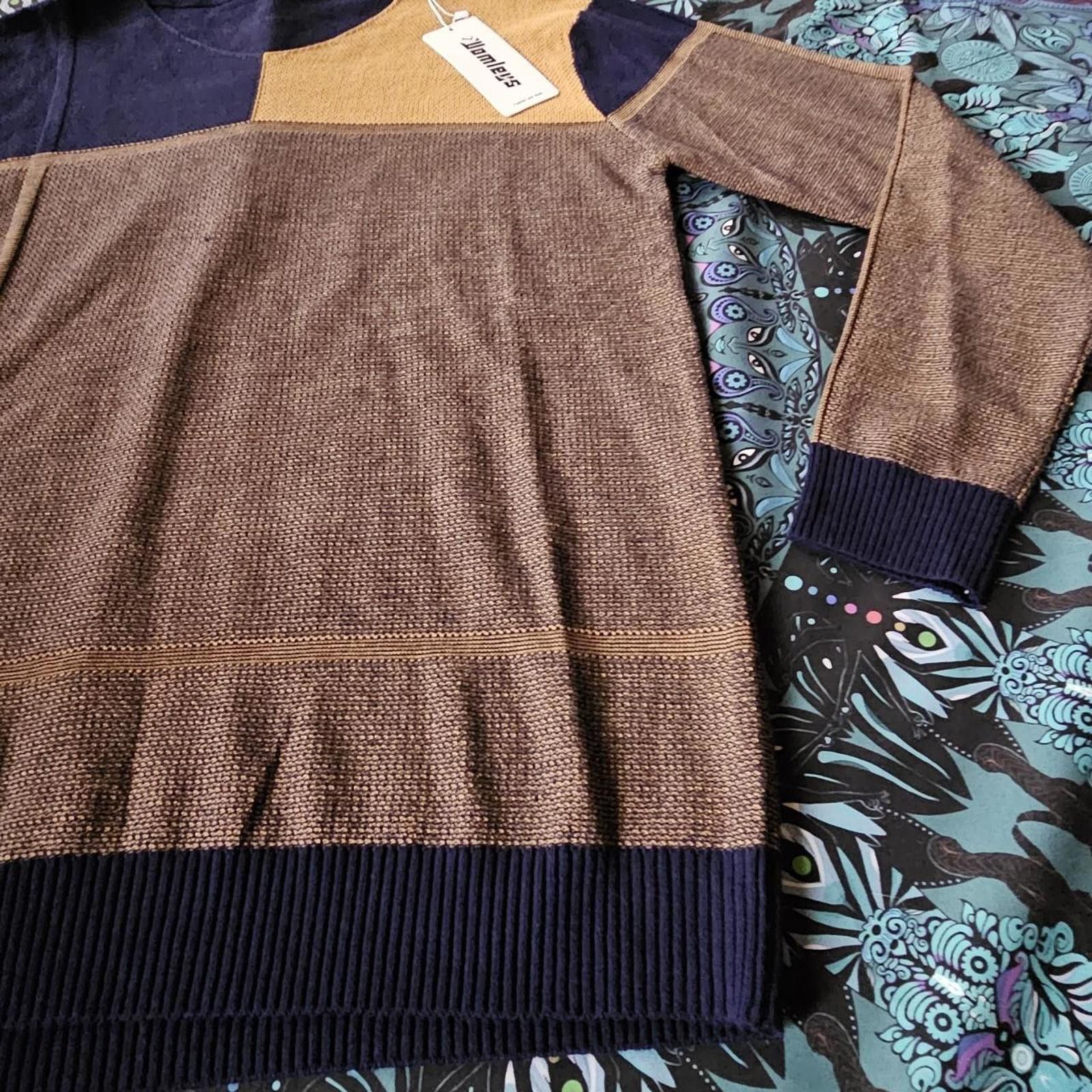 Designer Men's Brown and Navy Sweater Size US L / EU 52-54 / 3 - 2 Thumbnail