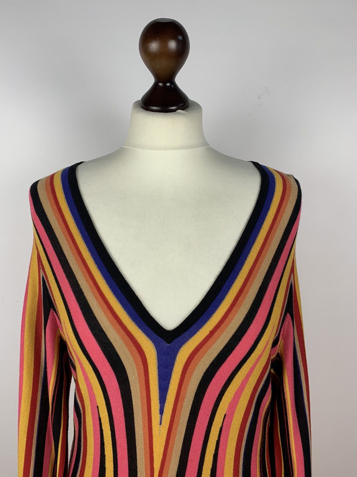 Desigual Women’s Desigual Striped V-Neck Knit Sweater Size L Y2K Art Size L / US 10 / IT 46 - 2 Thumbnail