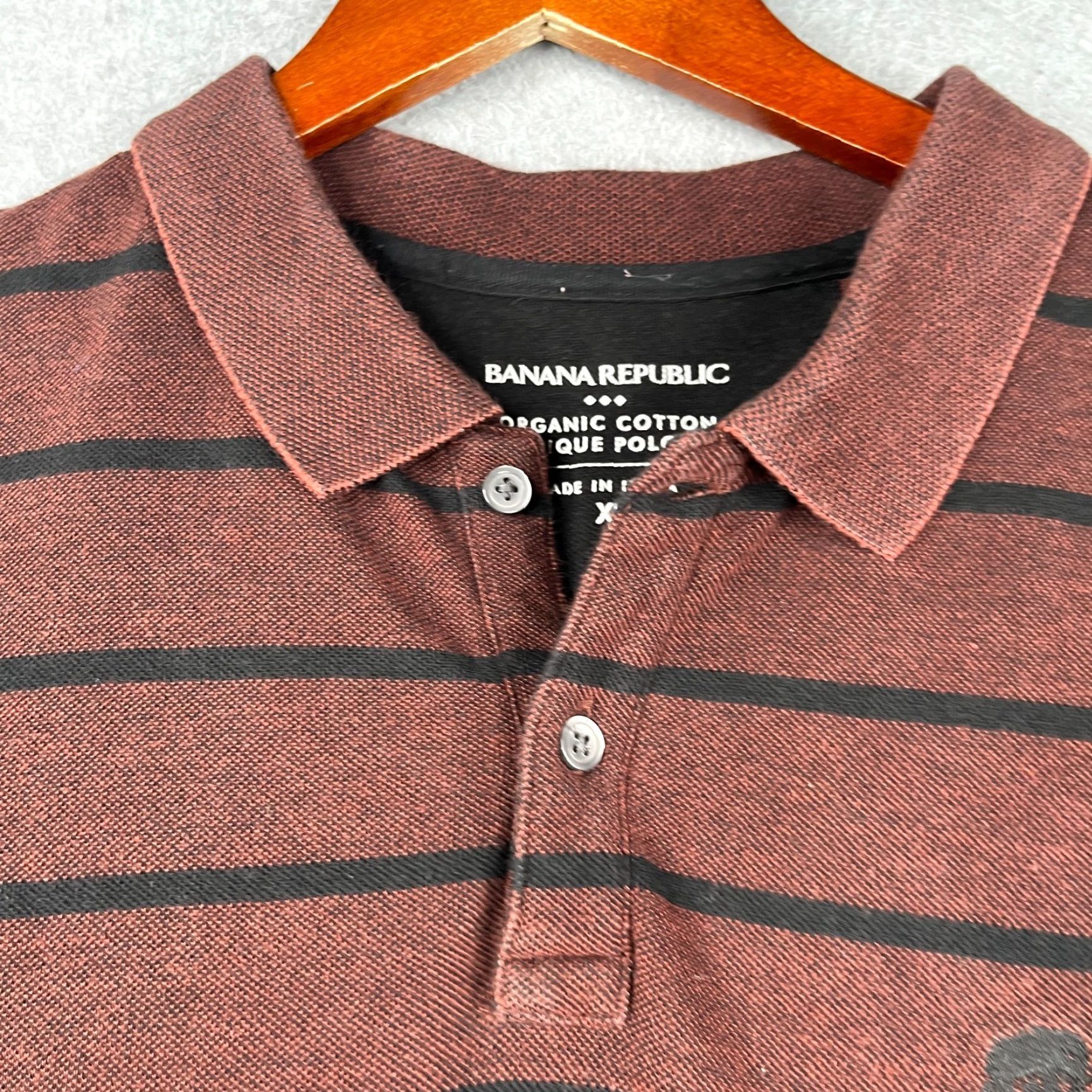 Banana Republic BANANA REPUBLIC Polo Shirt Organic Cotton Pique Mens XL Burgundy Striped Casual Shirt Size US XL / EU 56 / 4 - 4 Thumbnail