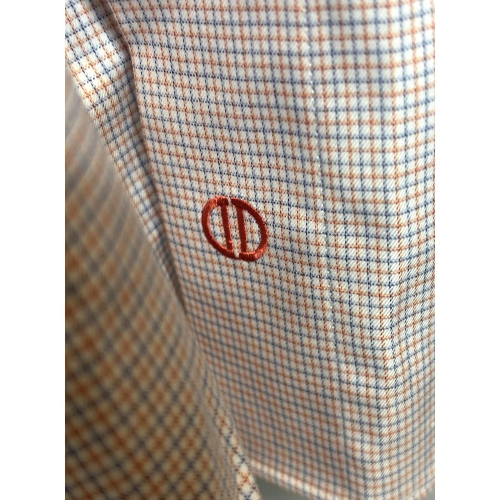 David Donahue David Donahue Dress Shirt Mens 16.5 34/35 Orange Blue Check Long Sleeve Cotton Size 46R - 5 Thumbnail