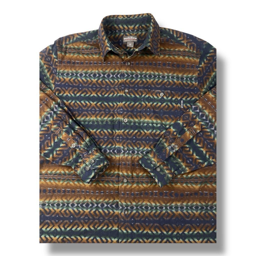 Woolrich Woolen Mills Vintage Woolrich Deep Navy Blanket Stripe Aztec Western Flannel Button Front Size Extra Large Size US XL / EU 56 / 4 - 4 Thumbnail