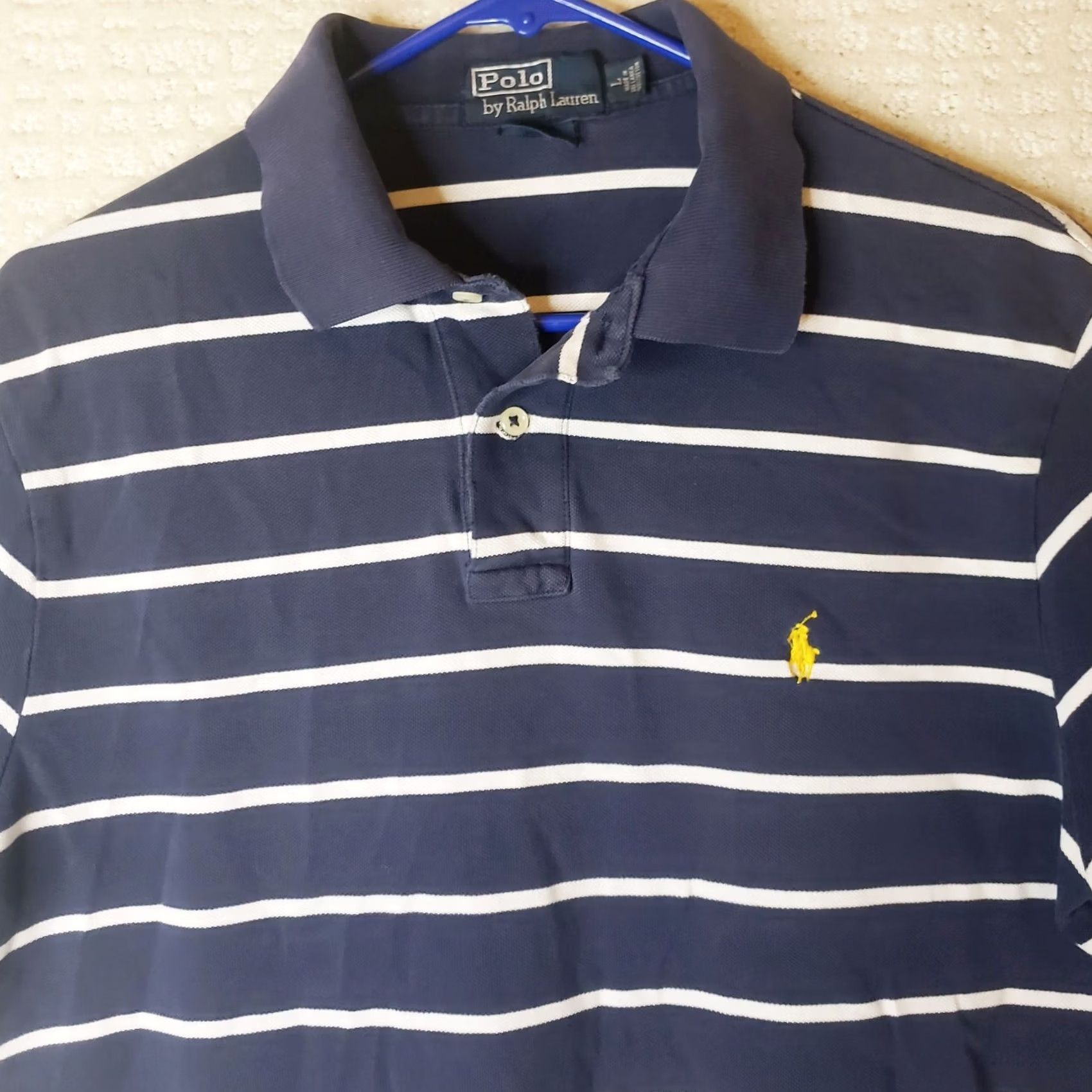 Polo Ralph Lauren Polo Ralph Lauren Polo Shirt Men L Navy Blue Striped Yellow Pony Logo Custom Fit Short Sleeve Embroidered 100% Cotton Golf Classic Preppy Size US L / EU 52-54 / 3 - 3 Thumbnail