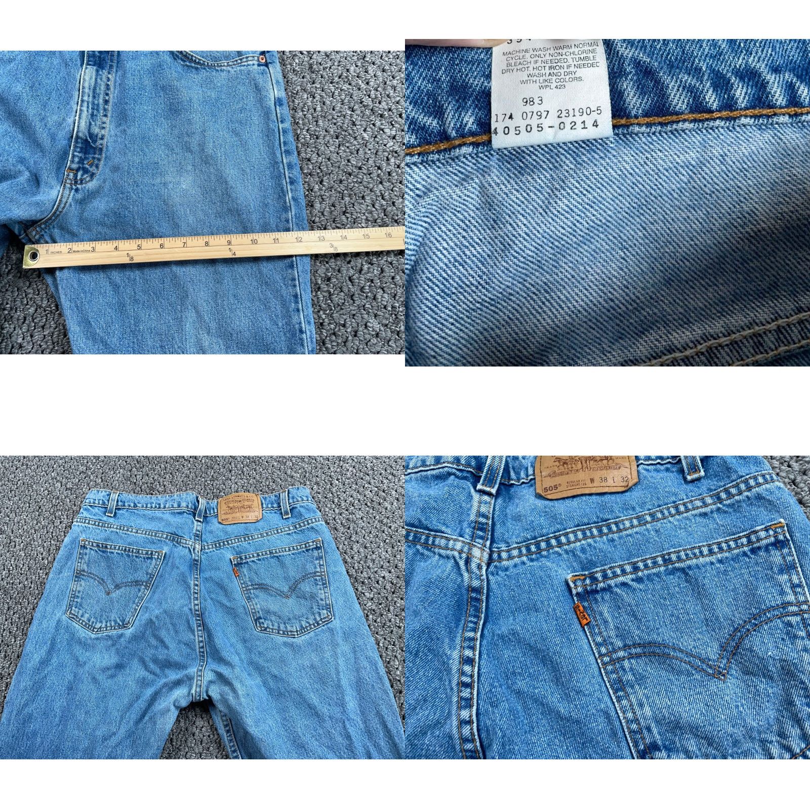 Levi's VINTAGE Levi's Jeans 505 Regular Fit Men 36 x 32 Blue Orange Tab 90s Grunge Retro Football Style Mens Jeans Size US 36 / EU 52 - 8 Thumbnail