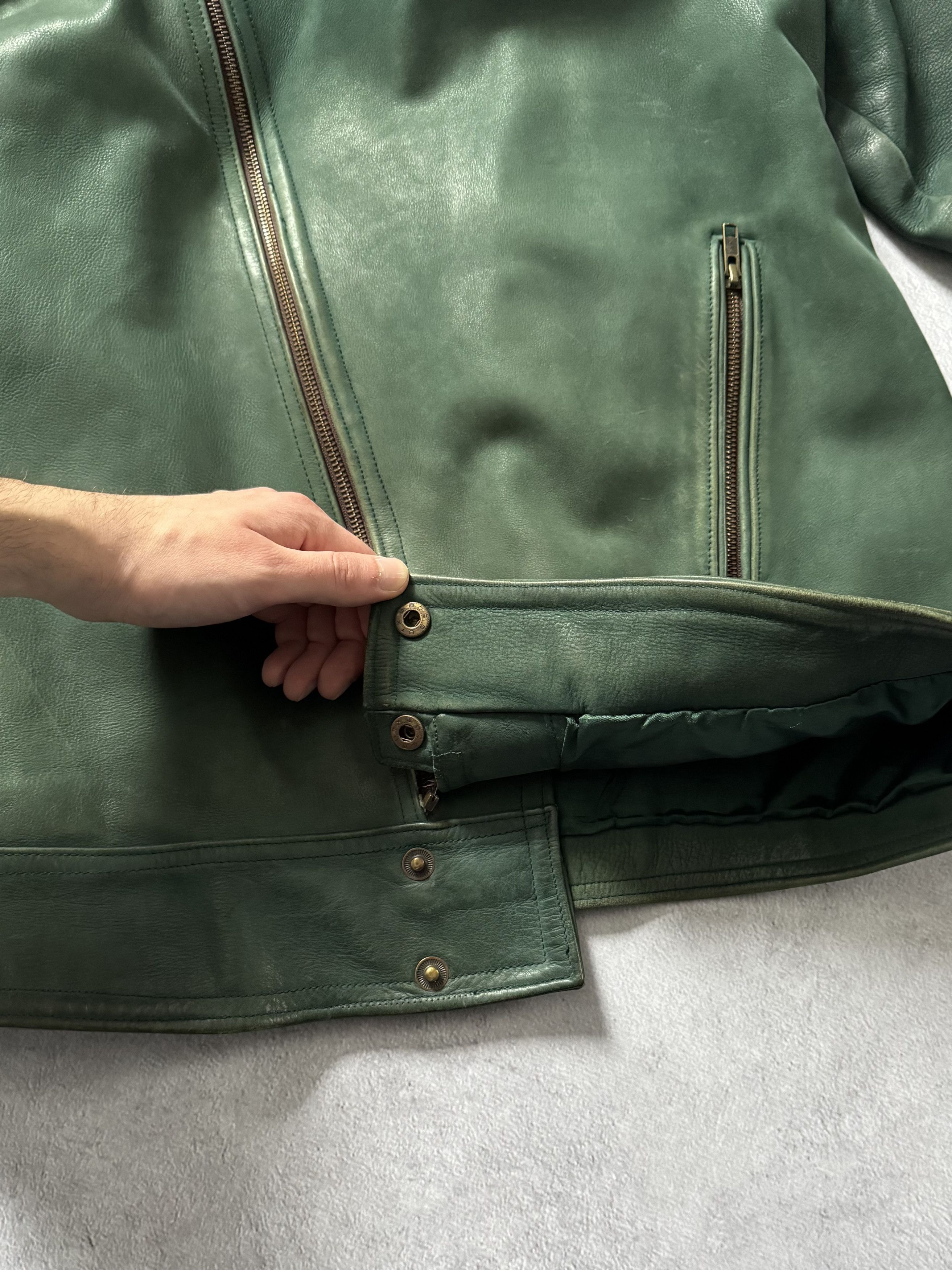 Vintage Vintage Green Bull Leather Asymmetric Biker Jacket Size US M / EU 48-50 / 2 - 12 Thumbnail
