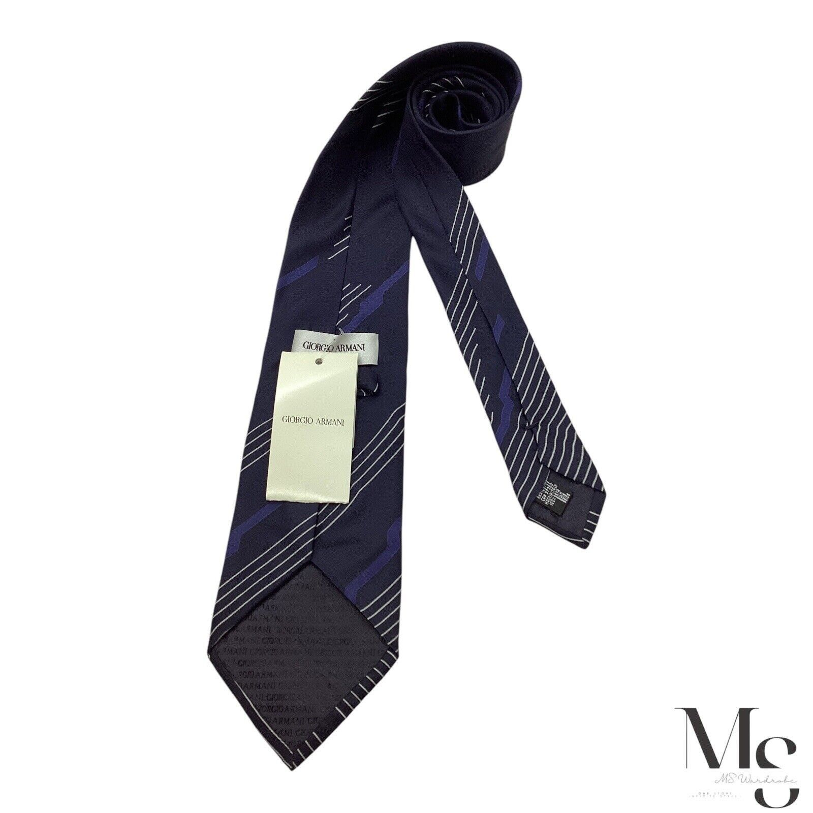 Giorgio Armani GIORGIO ARMANI Blue Striped Luxury Silk Tie Made In Italy W: Size ONE SIZE - 2 Thumbnail