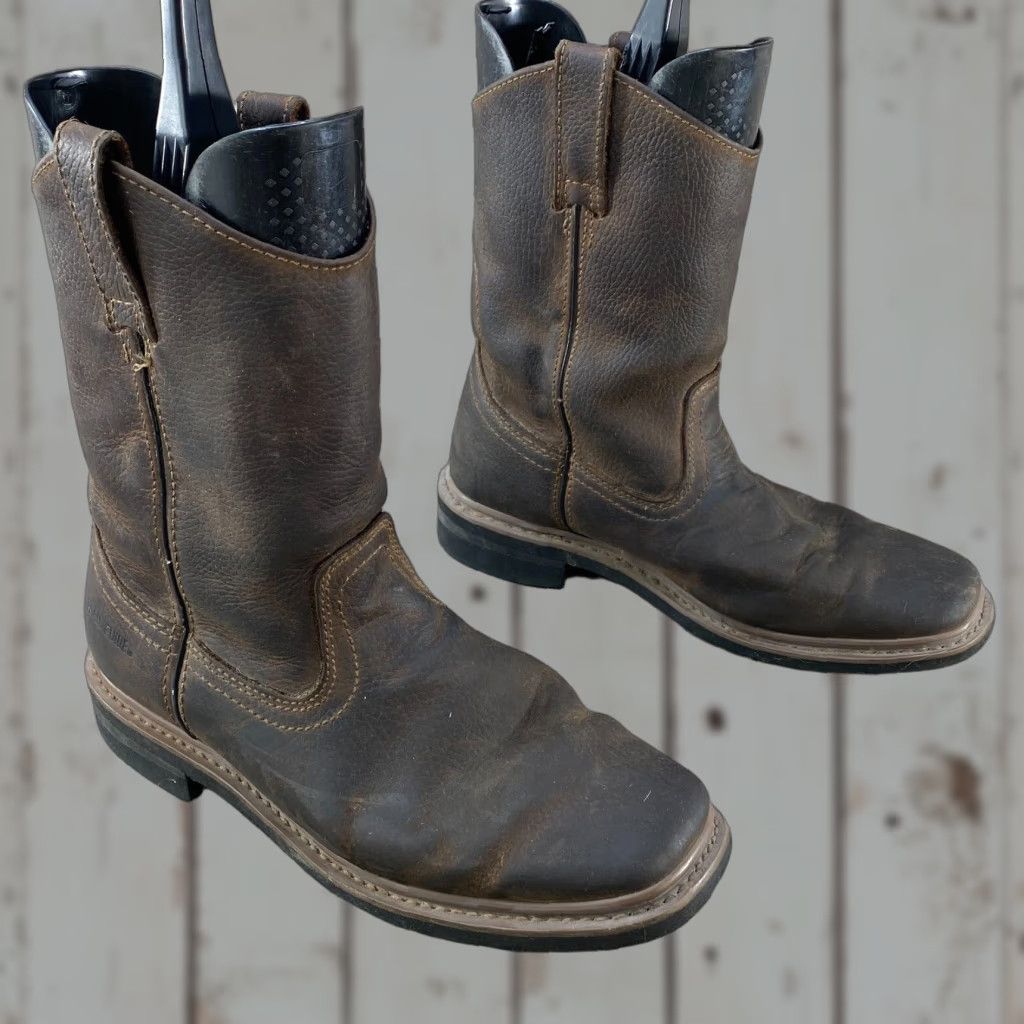 Vintage Trail Guide Dark Brown Leather Workwear Square Toe Cowboy Western Boots 8 M Mens Boot Leather Square Toe Work Boots Brown 80s Cowboy Theme Size US 8 / EU 41 - 1 Thumbnail