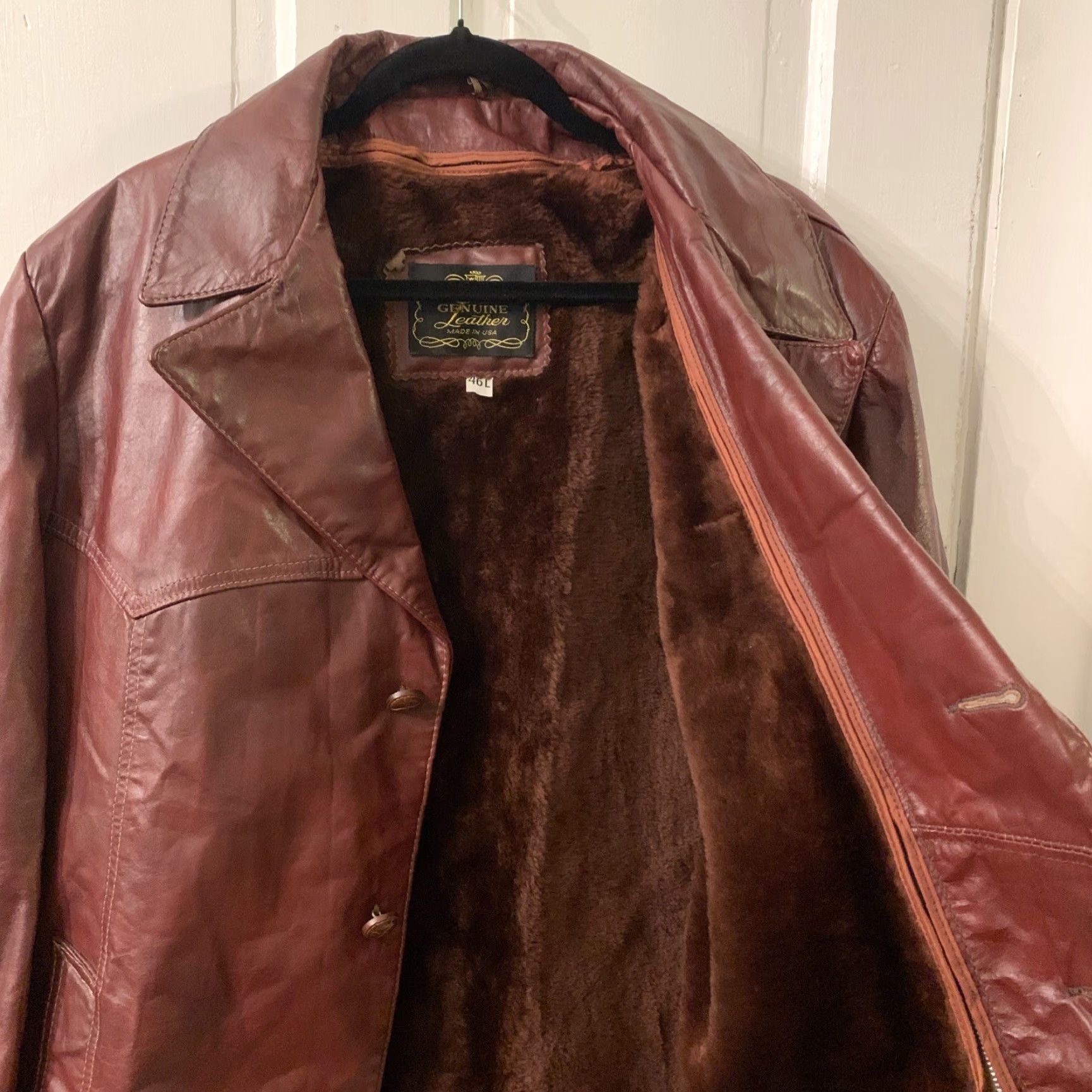 Vintage VINTAGE Leather Coat 3 Button Sherpa Lined Size 46L Men Brown Coat Mens Leather Coat 46-L 3-Button Sherpa Size US S / EU 44-46 / 1 - 8 Thumbnail