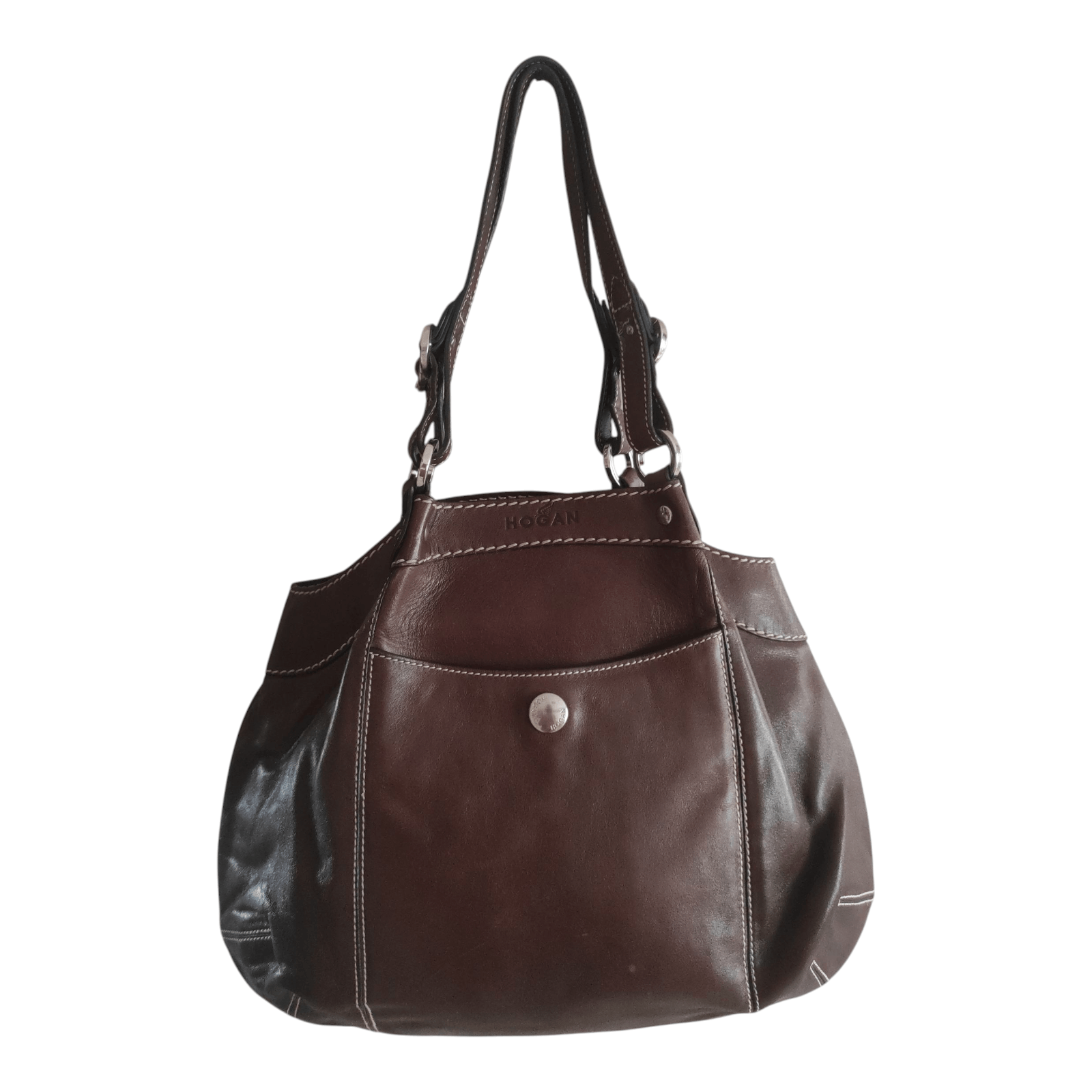 Hogan Hogan Vintage Cognac Brown Leather Shoulder Bag Made Italy Size ONE SIZE - 2 Thumbnail