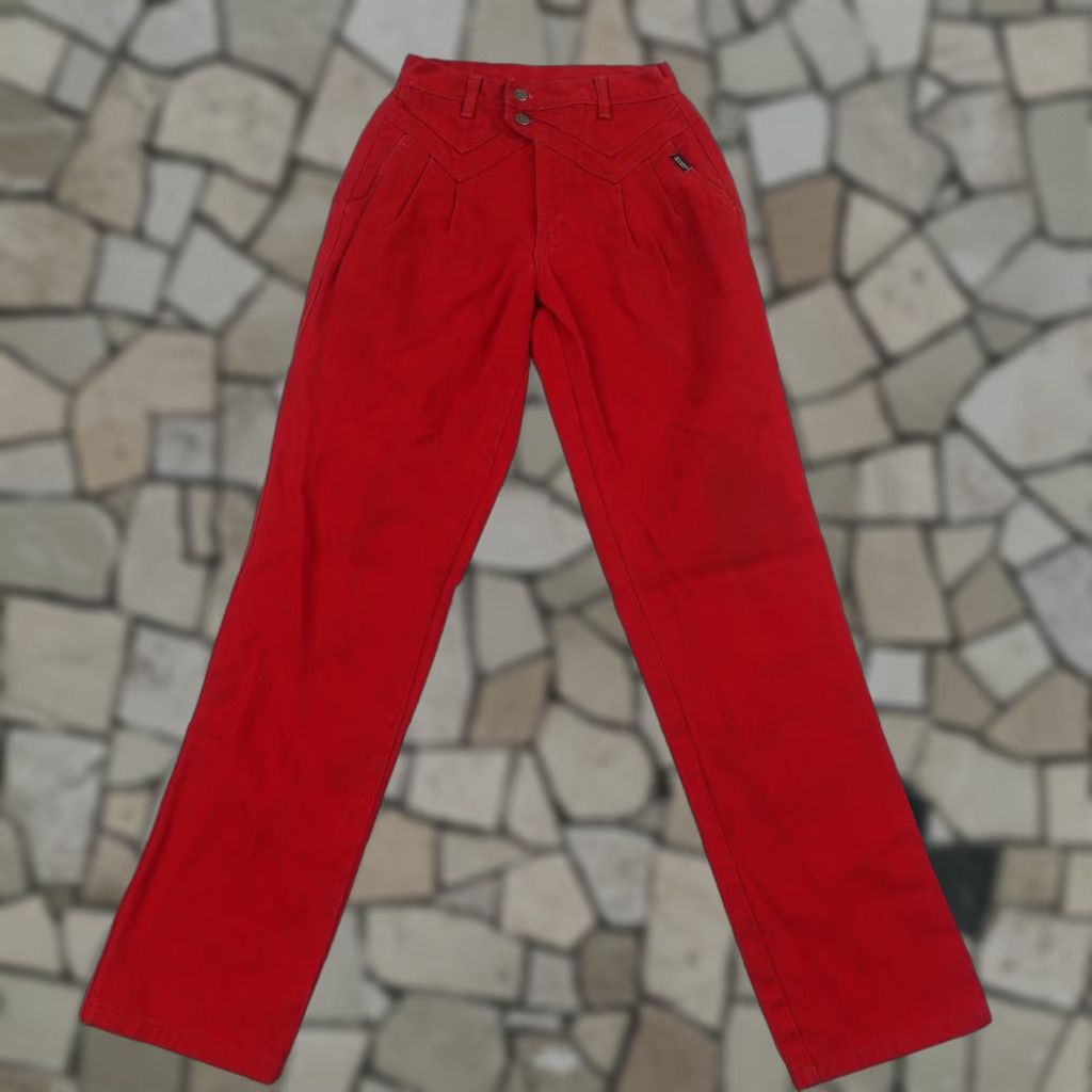 Vintage VINTAGE Rockies Women's Denim Jeans 29 Red Cowboy Southwestern High Waist Straight Fit Medium Wash Retro US Size 29" - 1 Thumbnail