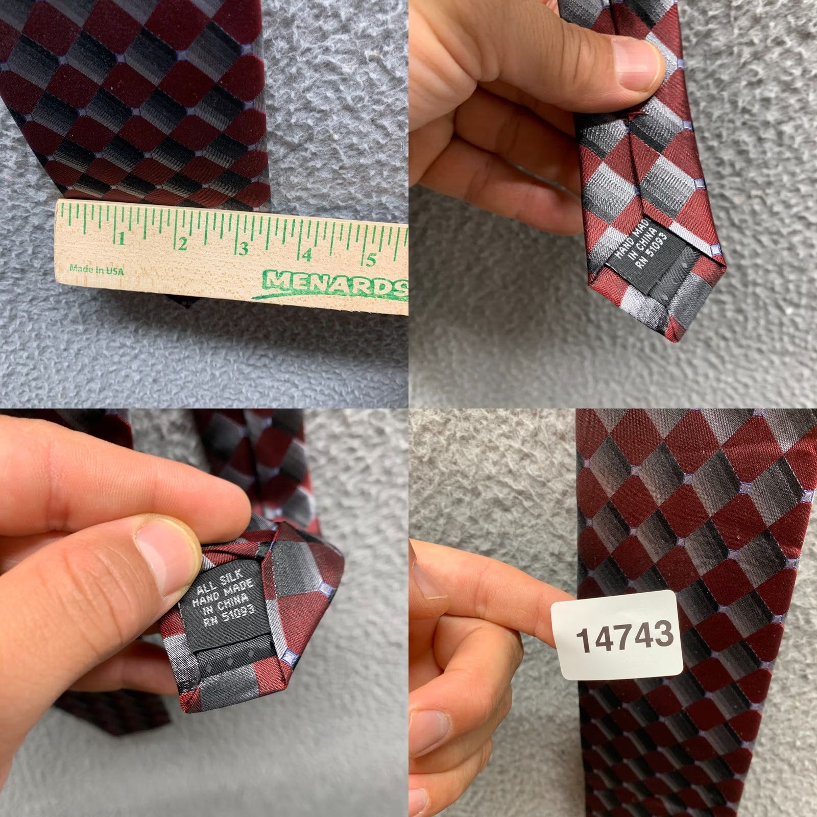 Vintage VINTAGE Diamond Tie Red Gray 100% Silk Neck Soft Casual Adult Mens Size ONE SIZE - 8 Thumbnail
