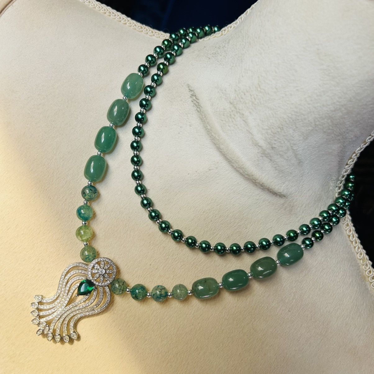 Handmade Handcrafted elegant double strand Czech glass pearl necklace Size ONE SIZE - 1 Thumbnail