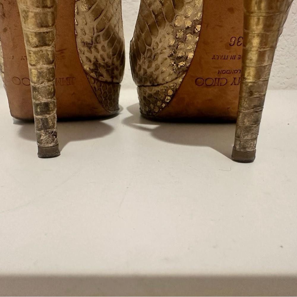 Jimmy Choo Jimmy Choo Nova Gold Snakeskin Leather Platform Slingback 36 Size US 5 / IT 35 - 7 Thumbnail