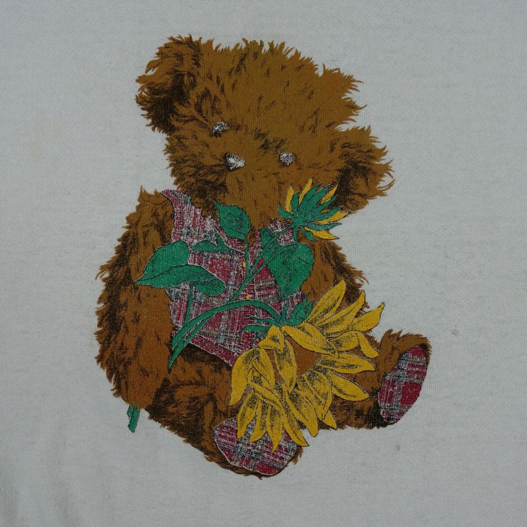 Tultex VINTAGE Tultex Sweatshirt Mens XL White Teddy Bear Sunflower Crewneck 90s VTG Size US XL / EU 56 / 4 - 2 Thumbnail