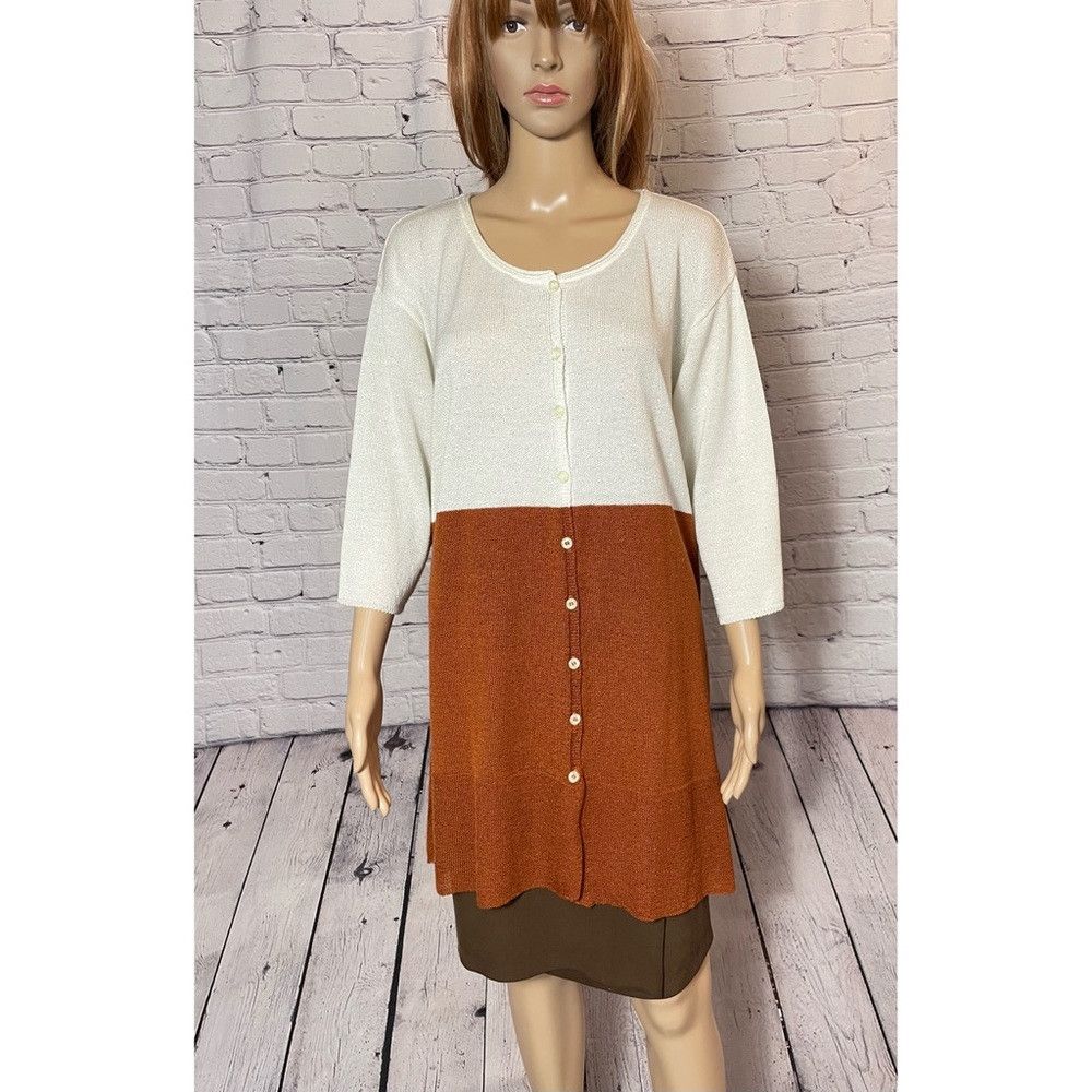 Other New Roni Biz Cotton Blend 3/4 Sleeve White Brown Cardigan S Size M / US 6-8 / IT 42-44 - 1 Thumbnail